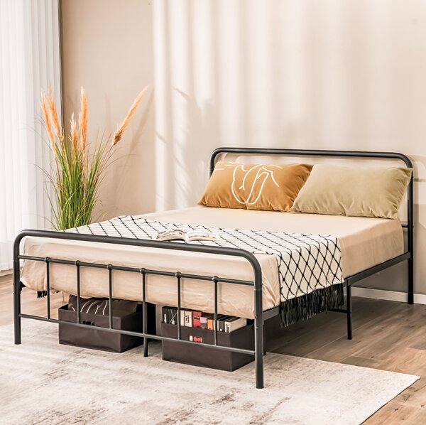 Costway Struttura del letto in metallo con testiera pediera doghe, Struttura del letto moderna silenziosa 208x164cm Nero