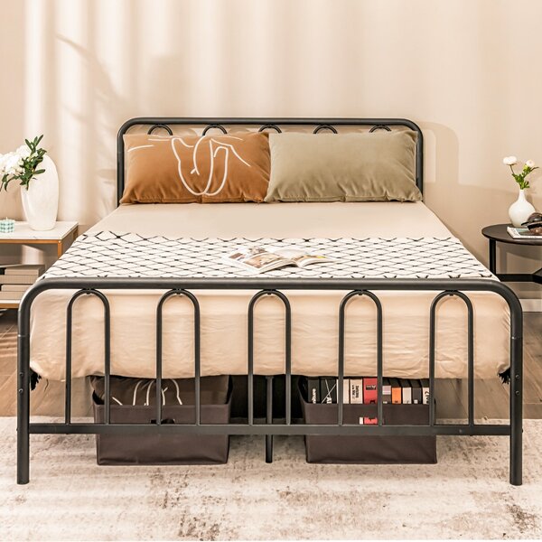 Costway Struttura letto in metallo con testiera e pediera, Supporto per materasso con doghe in acciaio 208x164x101cm Nero