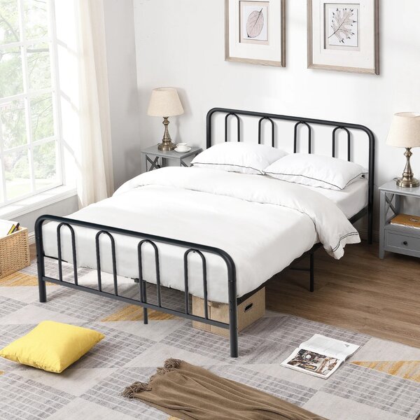Costway Struttura letto in metallo con testiera e pediera, Supporto per materasso con doghe in acciaio 209x144x101cm Nero