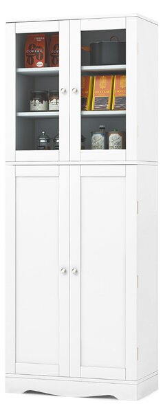 Costway Dispensa da cucina con ripiani anta e doppia porta in vetro temperato, Armadio indipendente Bianco