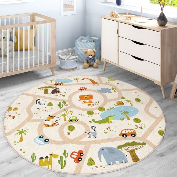 Tappeto da gioco per bambini lavabile ø120 cm Savana Ride – Mila Home