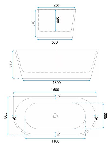 Vasca Bagno A Parete Rea Eris 170cm