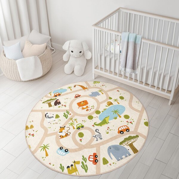 Tappeto da gioco per bambini lavabile ø120 cm Savana Ride – Mila Home
