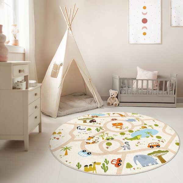 Tappeto da gioco per bambini lavabile ø120 cm Savana Ride – Mila Home