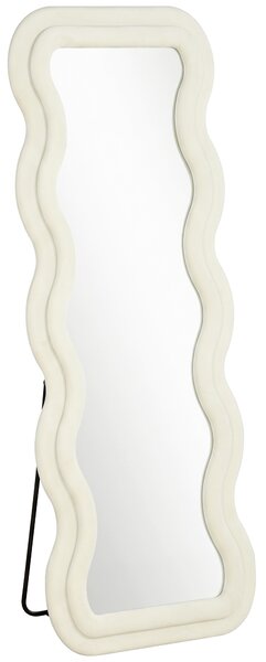 HOMCOM Specchio da Terra a Cornice Ondulata in Velluto, 160x60 cm, in Vetro Temperato, Crema | Aosom Italy