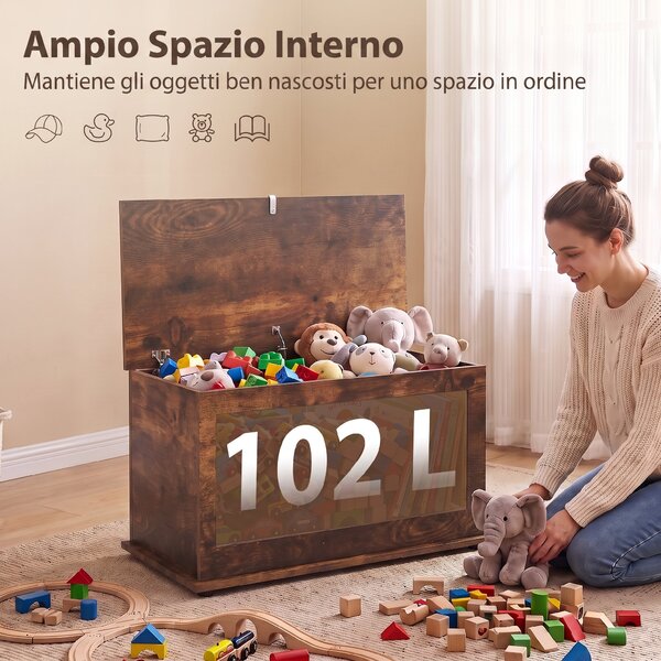 HOMCOM Cassapanca Contenitore, Panca Portascarpe con Coperchio di Sicurezza, Fondoletto, Marrone Rustico | Aosom Italy