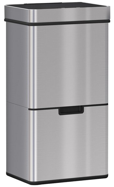 HOMCOM Pattumiera Automatica 72L con Sensore Infrarossi, 3 Scomparti e Coperchio Rimovibile, Acciaio e ABS, 42x30x81cm|Aosom