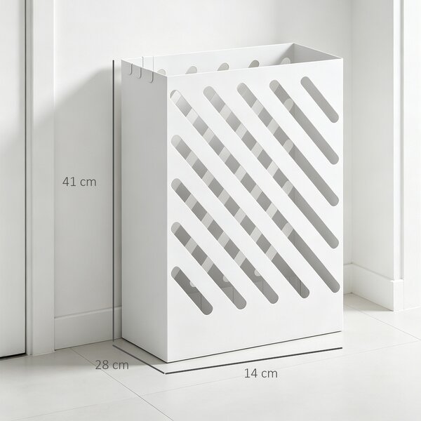 HOMCOM Portaombrelli di Design con Vaschetta Raccogli Gocce e 4 Ganci in Metallo, 28x14x41 cm, Bianco