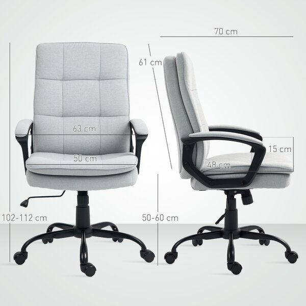 HOMCOM Poltrona da Ufficio Girevole Ergonomica con Braccioli e Schienale, Sedia Ufficio Imbottita Altezza Regolabile e Dondolo, Grigio|Aosom Italy