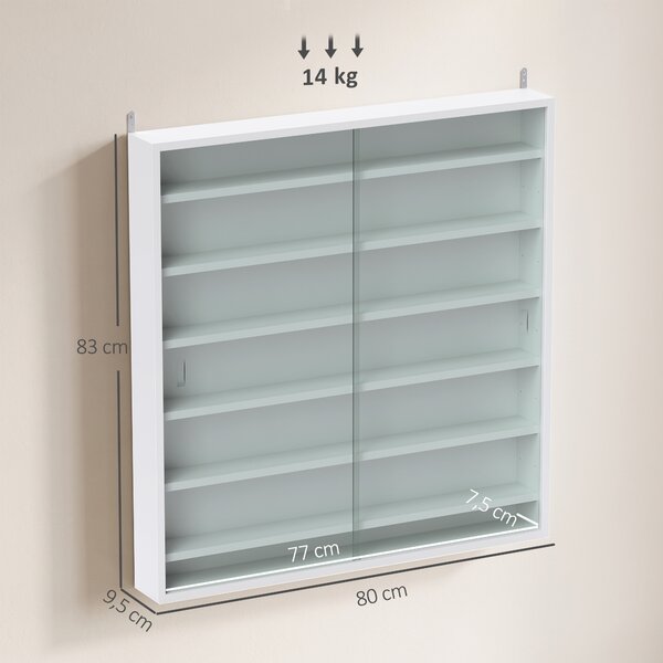 HOMCOM Bacheca Portaoggetti a 5 Ripiani Regolabili in Legno con Ante in Vetro, 80x9.5x83 cm, Bianco | Aosom Italy