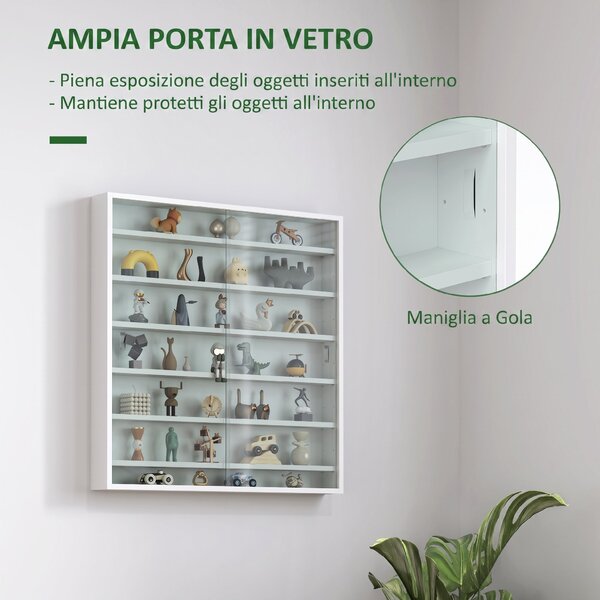 HOMCOM Bacheca Portaoggetti a 5 Ripiani Regolabili in Legno con Ante in Vetro, 80x9.5x83 cm, Bianco | Aosom Italy
