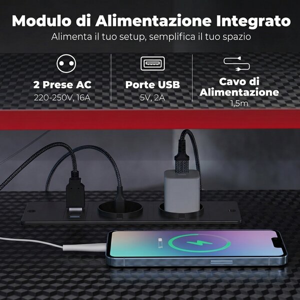 HOMCOM Scrivania Angolare con Prese di Corrente, Nero Carbonio | Aosom Italy