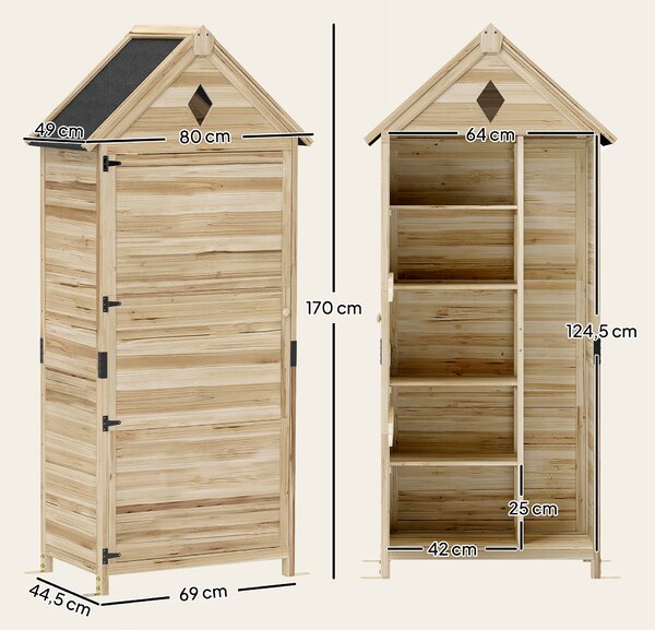 Outsunny Capanno con 4 Ripiani, Tetto in Asfalto Impermeabile, in Legno, 80x49x170 cm, Marrone Chiaro | Aosom Italy