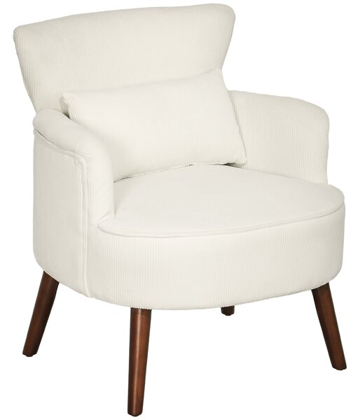 HOMCOM Poltrona Moderna Imbottita con Braccioli, Cuscino Lombare e Gambe in Legno di Gomma, Bianco Crema | Aosom Italy