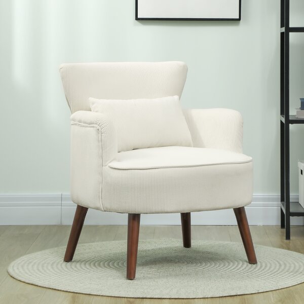 HOMCOM Poltrona Moderna Imbottita con Braccioli, Cuscino Lombare e Gambe in Legno di Gomma, Bianco Crema | Aosom Italy