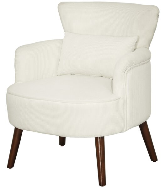 HOMCOM Poltrona Moderna Imbottita con Braccioli, Cuscino Lombare e Gambe in Legno di Gomma, Bianco Crema | Aosom Italy
