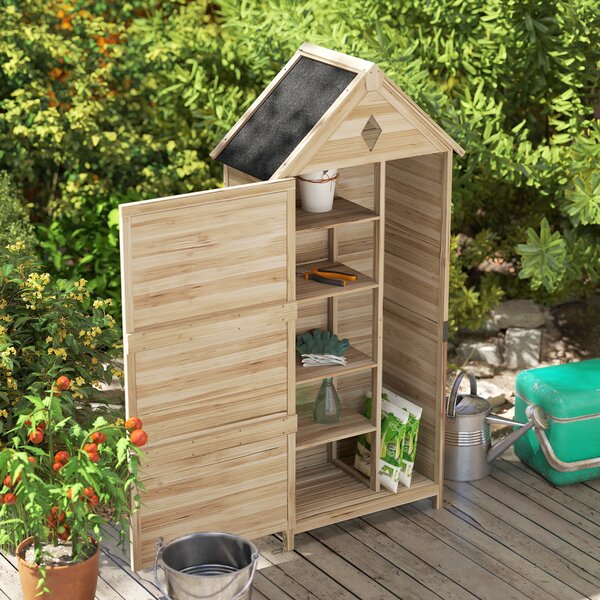 Outsunny Capanno con 4 Ripiani, Tetto in Asfalto Impermeabile, in Legno, 80x49x170 cm, Marrone Chiaro | Aosom Italy