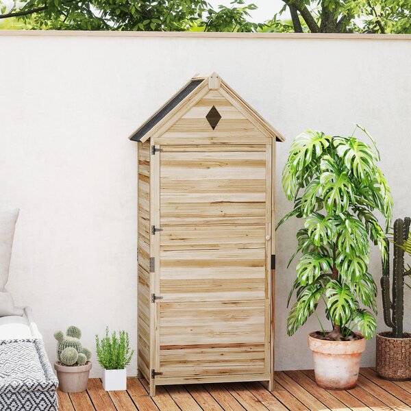 Outsunny Capanno con 4 Ripiani, Tetto in Asfalto Impermeabile, in Legno, 80x49x170 cm, Marrone Chiaro | Aosom Italy