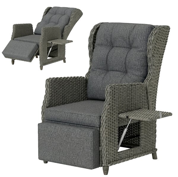 Outsunny Poltrona in Rattan con Tavolino Pieghevole, Schienale e Poggiapiedi Regolabili, 81x58x98,5 cm, Grigio Scuro | Aosom Italy