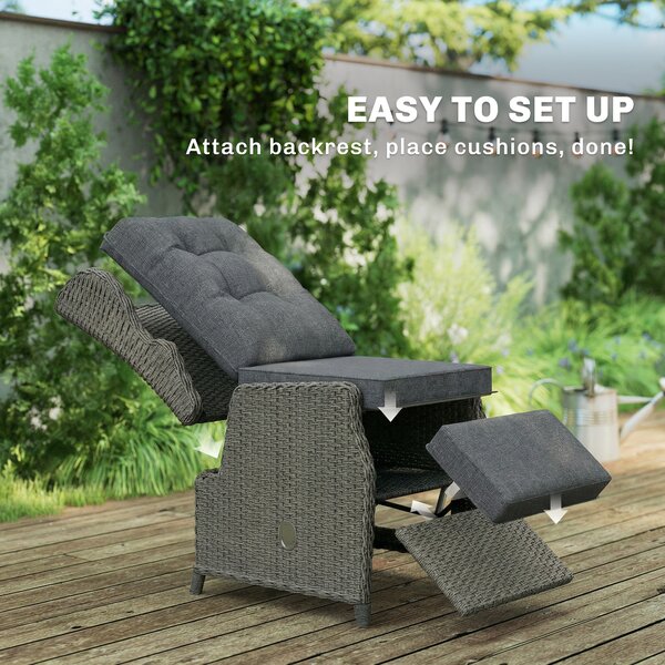 Outsunny Poltrona in Rattan con Tavolino Pieghevole, Schienale e Poggiapiedi Regolabili, 81x58x98,5 cm, Grigio Scuro | Aosom Italy