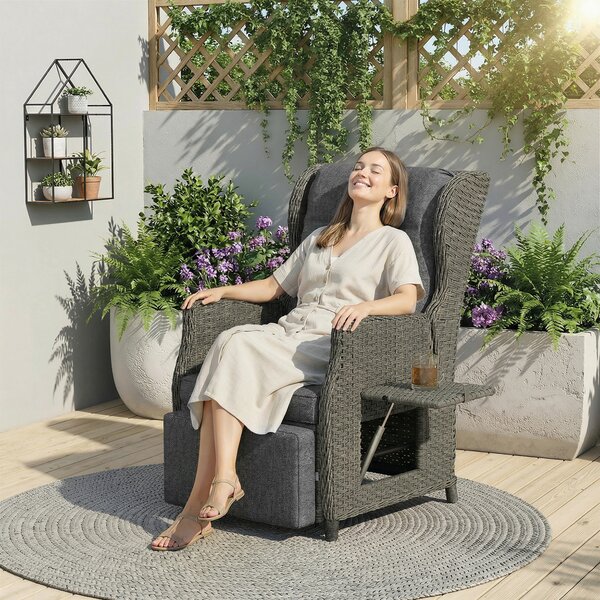 Outsunny Poltrona in Rattan con Tavolino Pieghevole, Schienale e Poggiapiedi Regolabili, 81x58x98,5 cm, Grigio Scuro | Aosom Italy