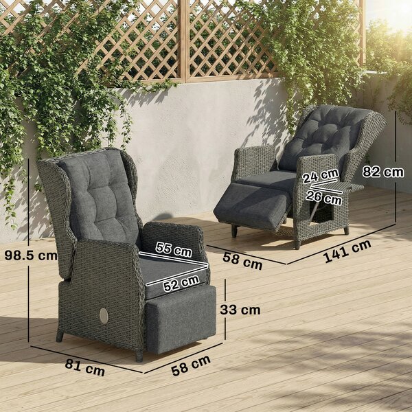 Outsunny Poltrona in Rattan con Tavolino Pieghevole, Schienale e Poggiapiedi Regolabili, 81x58x98,5 cm, Grigio Scuro | Aosom Italy
