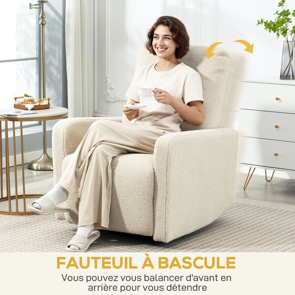 HOMCOM Poltrona Relax Reclinabile con Poggiapiedi, Girevole a 360° e Basculante, 76x94x100 cm, Beige | Aosom Italy