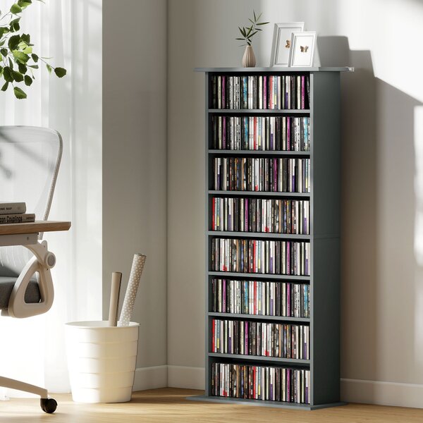HOMCOM Scaffali per CD e DVD con 8 Scomparti e 6 Ripiani Regolabili, Grigio | Aosom Italy
