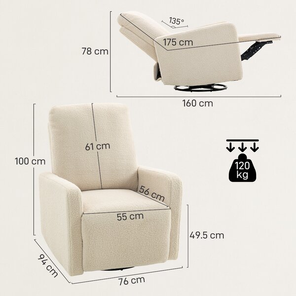 HOMCOM Poltrona Relax Reclinabile con Poggiapiedi, Girevole a 360° e Basculante, 76x94x100 cm, Beige | Aosom Italy