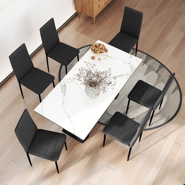 HOMCOM Set da 6 Sedie da Pranzo Moderne Rivestite in Lino Sintetico, con Schienale Alto e Gambe in Metallo, 41x50x97 cm, Nero | Aosom Italy