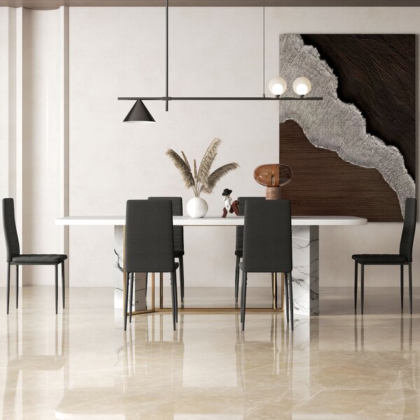 HOMCOM Set da 6 Sedie da Pranzo Moderne Rivestite in Lino Sintetico, con Schienale Alto e Gambe in Metallo, 41x50x97 cm, Nero | Aosom Italy