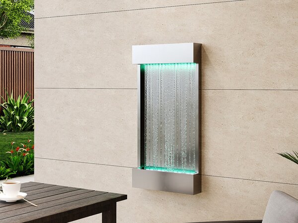 Fontana a muro per esterni/interni in acciaio inox con LED L. 56.5 x H. 122 cm Argentata - SOLINA