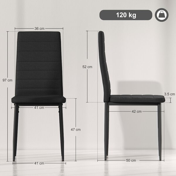 HOMCOM Set da 6 Sedie da Pranzo Moderne Rivestite in Lino Sintetico, con Schienale Alto e Gambe in Metallo, 41x50x97 cm, Nero | Aosom Italy