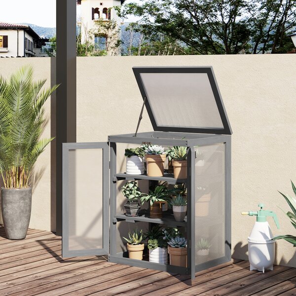 Outsunny Serra Trasparente per Esterni con 2 Ripiani Inseribili e Rimovibili, in Legno e Policarbonato, 58x44x78 cm | Aosom Italy