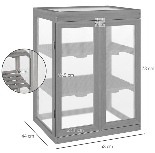 Outsunny Serra Trasparente per Esterni con 2 Ripiani Inseribili e Rimovibili, in Legno e Policarbonato, 58x44x78 cm | Aosom Italy