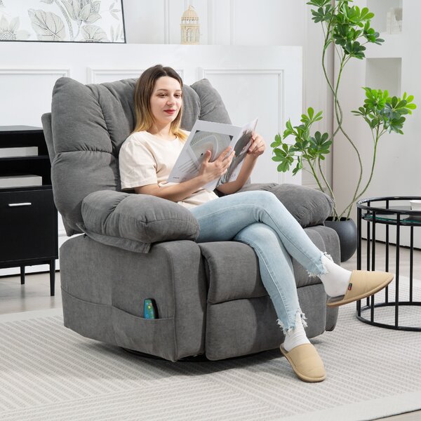 HOMCOM Poltrona Relax Massaggiante con Funzione Reclinabile e Girevole, 4 Tasche Laterali e Telecomando, Grigio Scuro | Aosom Italy