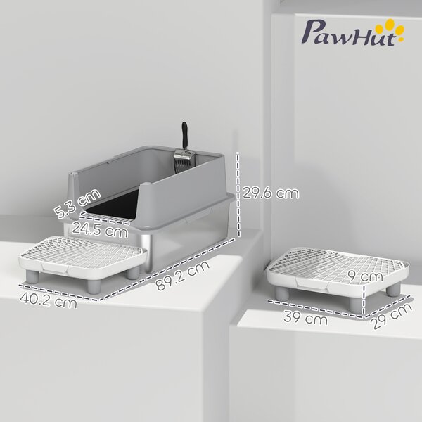 PawHut Cassetta per Lettiera in Acciaio Inossidabile, Pareti Laterali Alte, con Pedale, Tappetini Filtranti e Paletta, 60,2x40,2x29,6 cm, Grigio | Aosom Italy