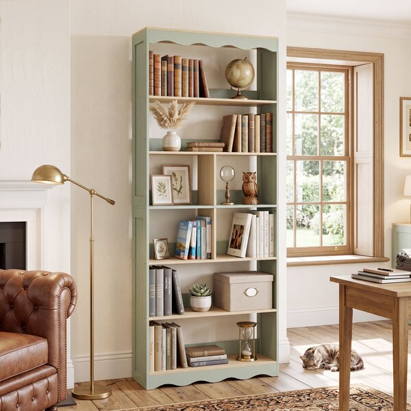 HOMCOM Libreria a 6 Livelli con 6 Scomparti Aperti, 76x23,8x180 cm, Legno Naturale e Verde | Aosom Italy