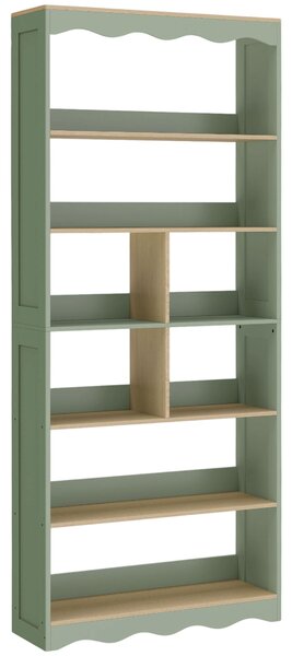HOMCOM Libreria a 6 Livelli con 6 Scomparti Aperti, 76x23,8x180 cm, Legno Naturale e Verde | Aosom Italy