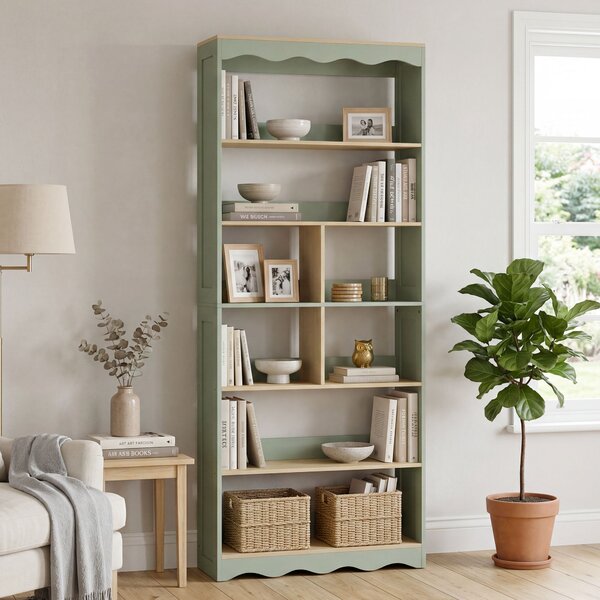 HOMCOM Libreria a 6 Livelli con 6 Scomparti Aperti, 76x23,8x180 cm, Legno Naturale e Verde | Aosom Italy