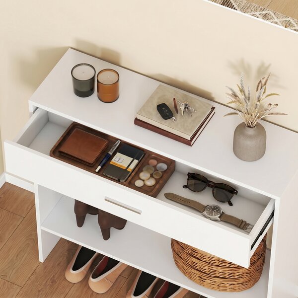 HOMCOM Mobile da Ingresso con Specchio, Cassetto e Ripiano, 91,5x27,9x85,5 cm, Bianco | Aosom Italy