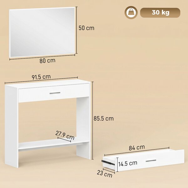 HOMCOM Mobile da Ingresso con Specchio, Cassetto e Ripiano, 91,5x27,9x85,5 cm, Bianco | Aosom Italy