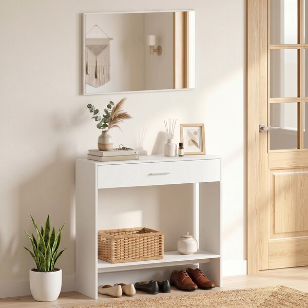 HOMCOM Mobile da Ingresso con Specchio, Cassetto e Ripiano, 91,5x27,9x85,5 cm, Bianco | Aosom Italy