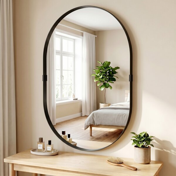 HOMCOM Specchio da Parete, Specchio Decorativo 60x90 cm in Vetro Temperato e Cornice in Alluminio, per Camera, Soggiorno e Corridoio, Nero | Aosom Italy