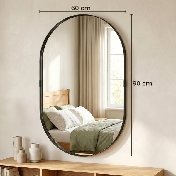 HOMCOM Specchio da Parete, Specchio Decorativo 60x90 cm in Vetro Temperato e Cornice in Alluminio, per Camera, Soggiorno e Corridoio, Nero | Aosom Italy