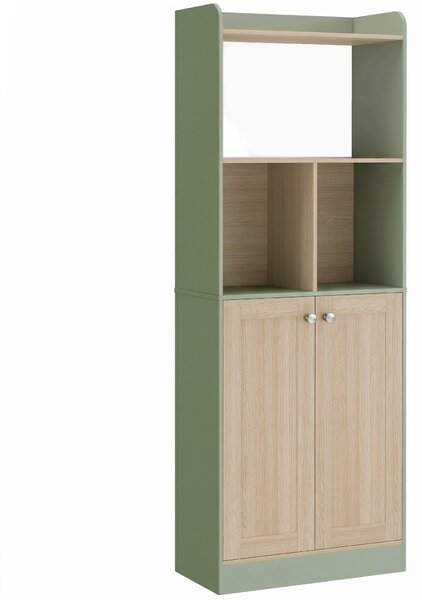 HOMCOM Libreria a 5 Livelli, Mobile Contenitore, Scaffale per Libri con 2 Ante, 60x30x161,2 cm, Verde e Legno Naturale | Aosom Italy
