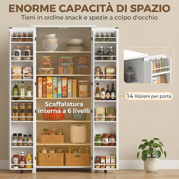 HOMCOM Mobile Cucina Moderno: Ruote, 2 Ante, 14 Scomparti, Colore Bianco. | Aosom Italy