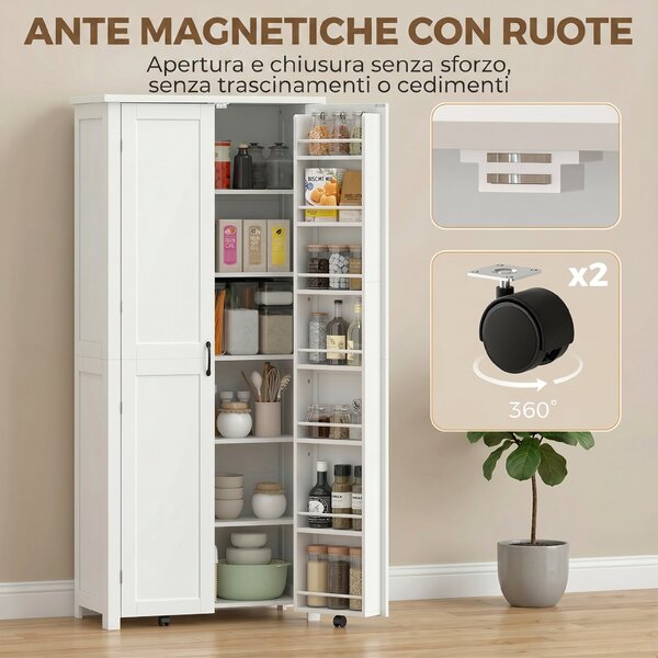 HOMCOM Mobile Cucina Moderno: Ruote, 2 Ante, 14 Scomparti, Colore Bianco. | Aosom Italy