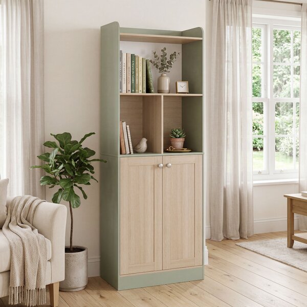 HOMCOM Libreria a 5 Livelli, Mobile Contenitore, Scaffale per Libri con 2 Ante, 60x30x161,2 cm, Verde e Legno Naturale | Aosom Italy