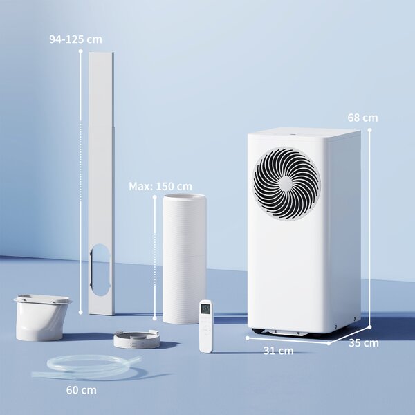 HOMCOM Condizionatore Portatile 9000BTU, 2.6kW 4 in 1, Classe A, Telecomando, Display LED, Timer 24H, per 33 m², Bianco | Aosom Italy